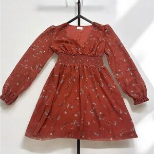 Pink coraly Sundress with Long Bishop Sleeves and Plunge Neckline from Wilfred